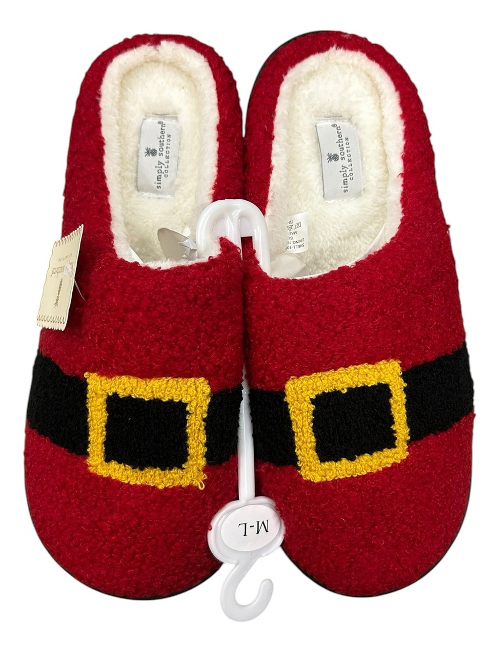 Simply Southern M/L Santa Belt Fuzzy Holiday Slippers NWT